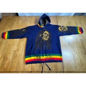 The Best Of Bob Marley Sweater Wool Mens Size Medium Blue Knit Hoodie Vintage